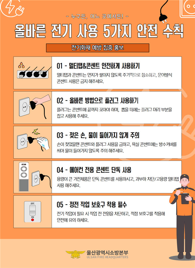 올바른 전기 사용 5가지 안전 수칙 아래 상세설명